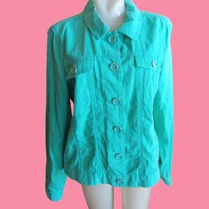 Relativity Green Button-Up Womens Jacket Size L Cotton Blend